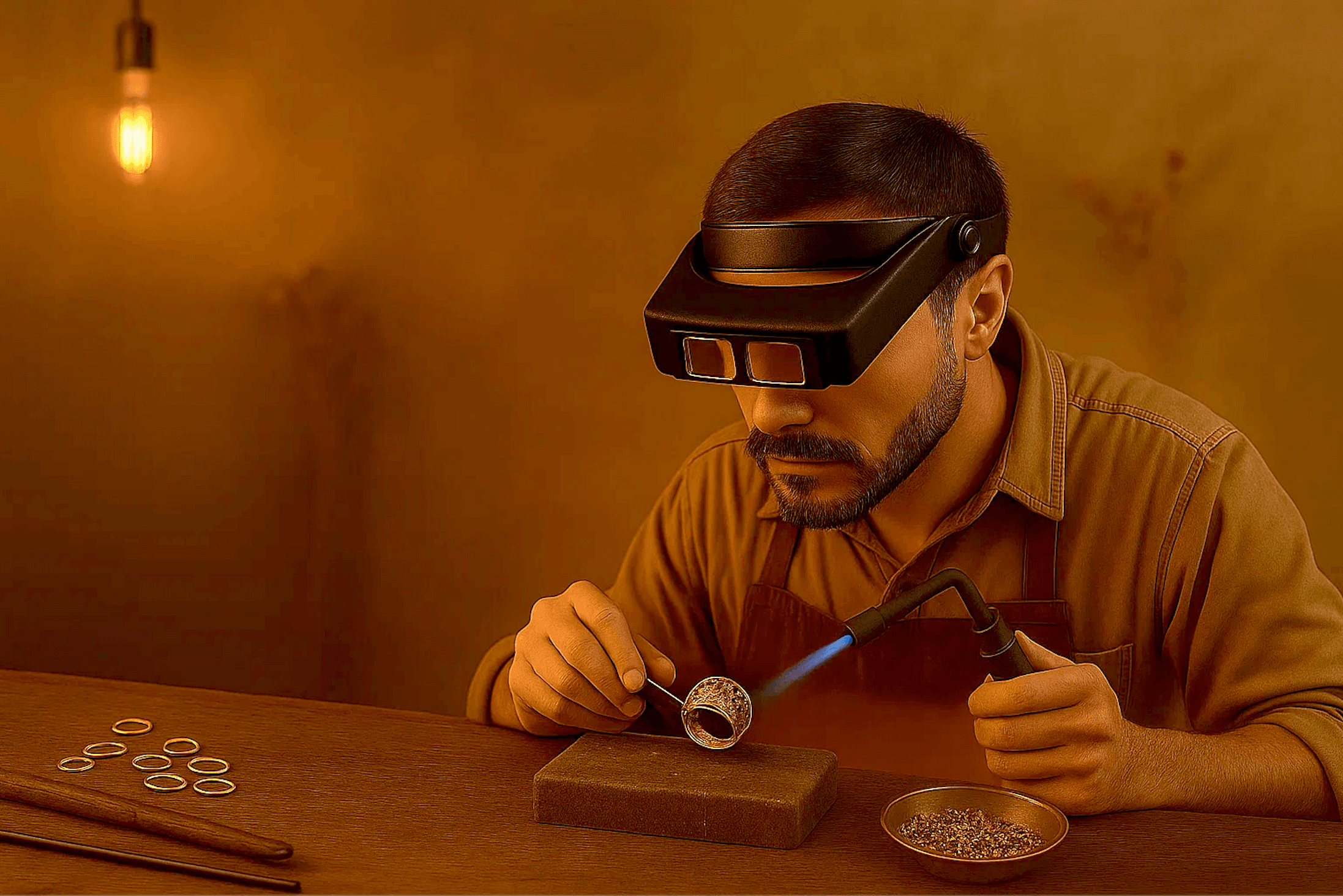 A skilled goldsmith meticulously crafting a piece of jewelry.